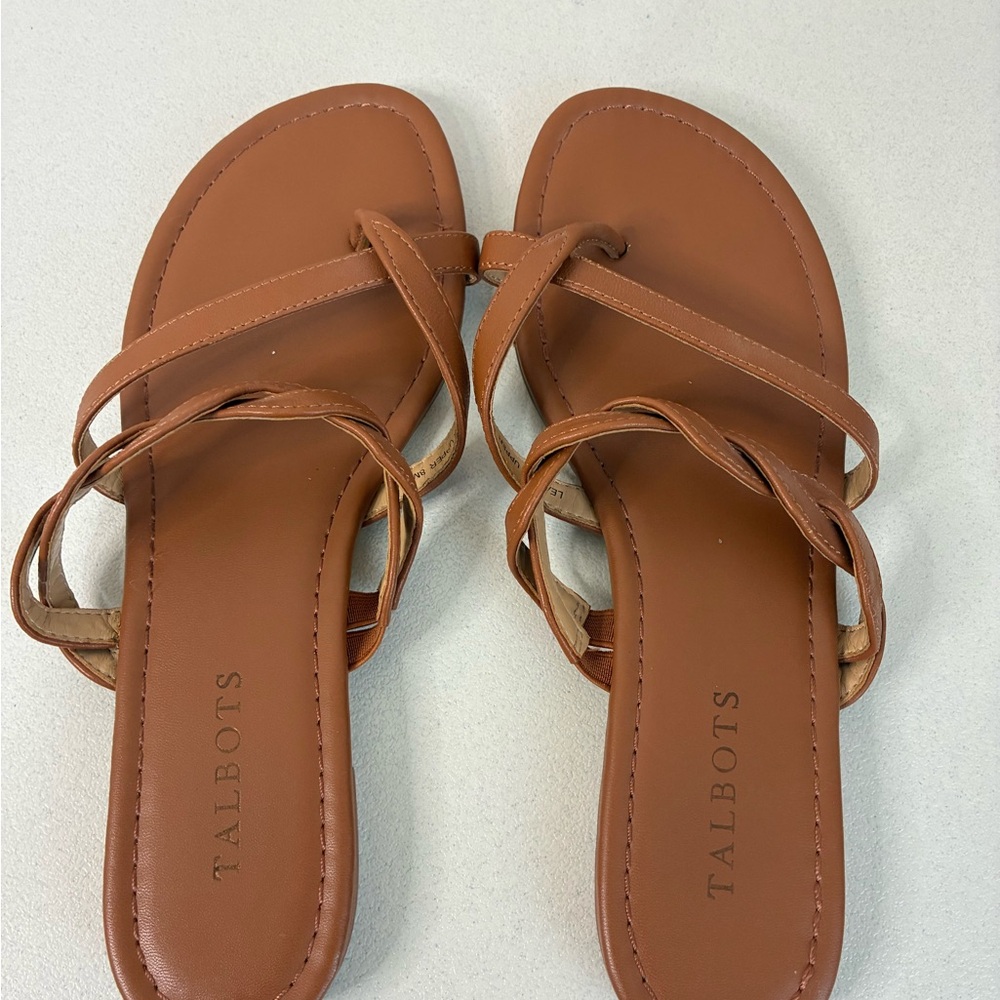 Talbots Leather Gia Braided Sandals Nappa Carmel women’s 8 Slip on summer cruise - Picture 8 of 10
